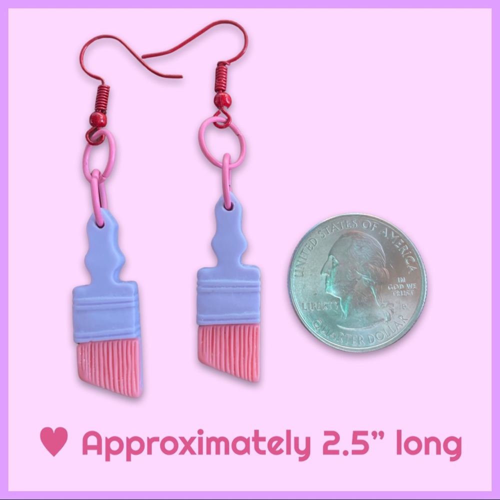 Pastel Kawaii Dangling Paintbrush Earrings - Picture 3 of 6